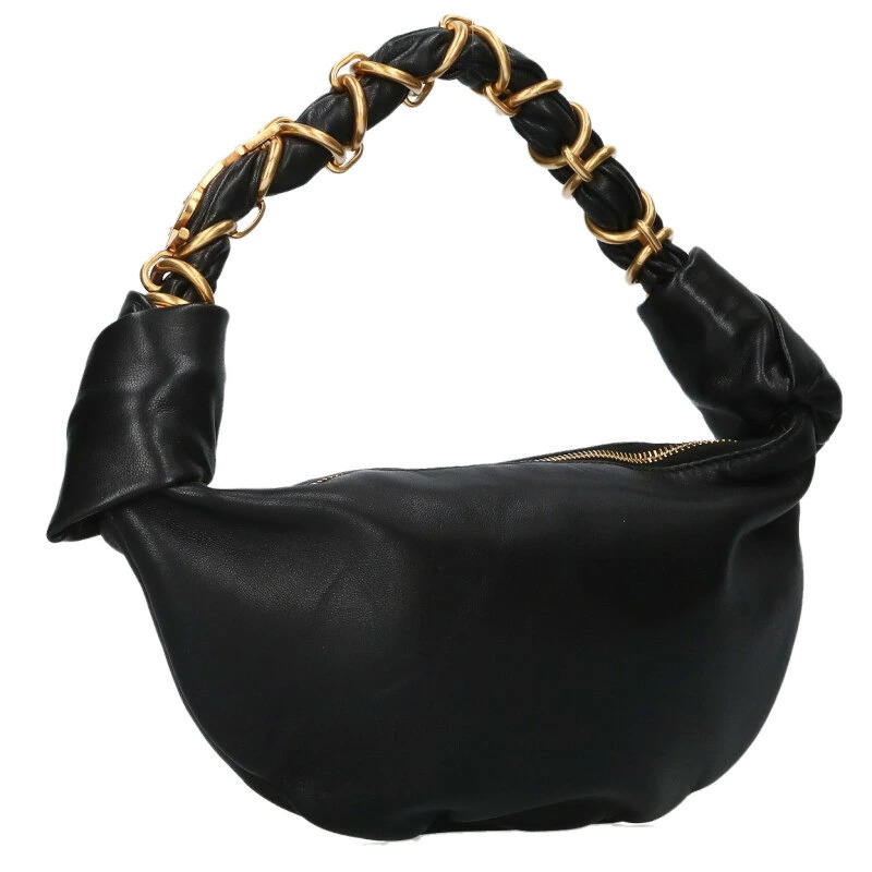 Saint Laurent Paris Amalia Lambskin Chain Hobo Shoulder Bag Black Gold
